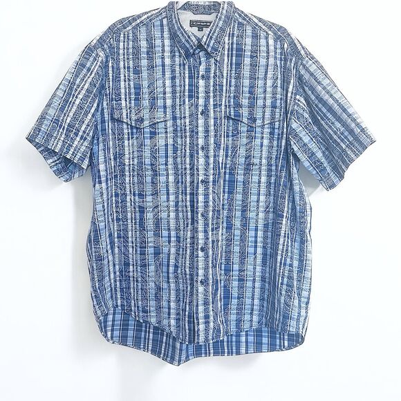 Roper Shirt Mens XL Plaid Blue Paisley Western Button up Cowboy Long Sleeve - Picture 1 of 8